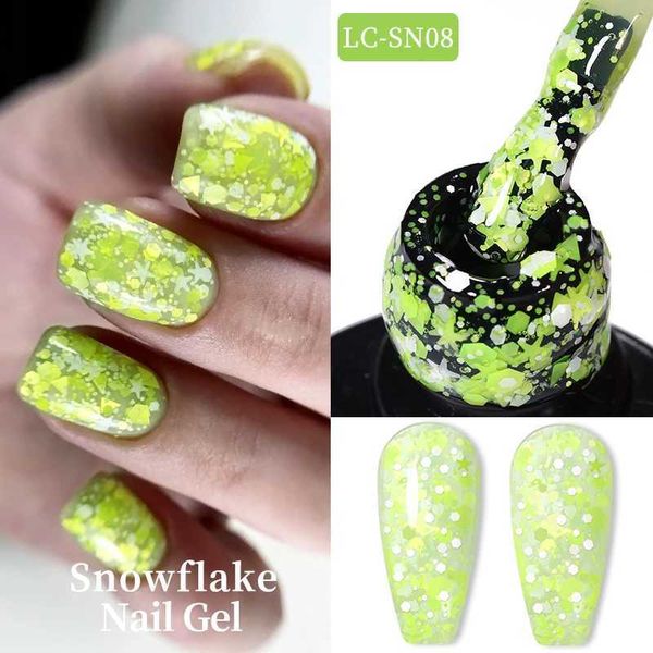 Лак для ногтей Lilycute 7ml Neon Snowflake Glain Gel Польский розовый белый снежный блеск с блестками Полу постоянного замачивания от ультрафиолетового искусства.