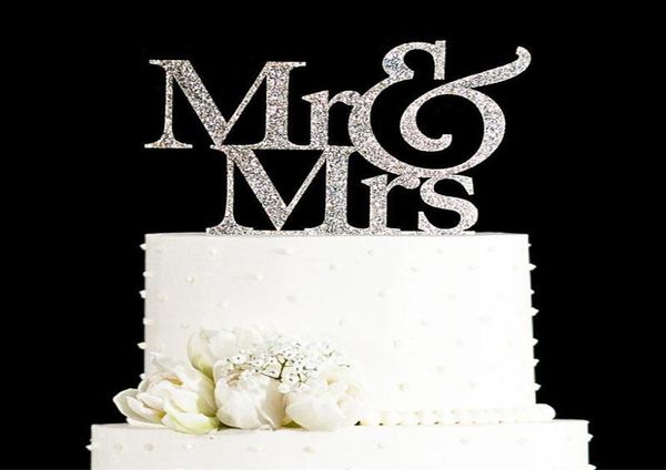 Wholeglitter Goldensilver Mr e Sra. Cake Topper Wedding Wedding Decorações de casamento Decorações de bolo de casamento Gifts Favors S2468729