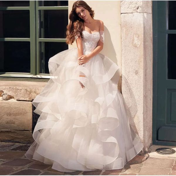 NAPPRE SWEEARTH A LINE Abiti da sposa abiti da sogno a più livelli Principessa Off Abito da sposa senza sposa in pizzo