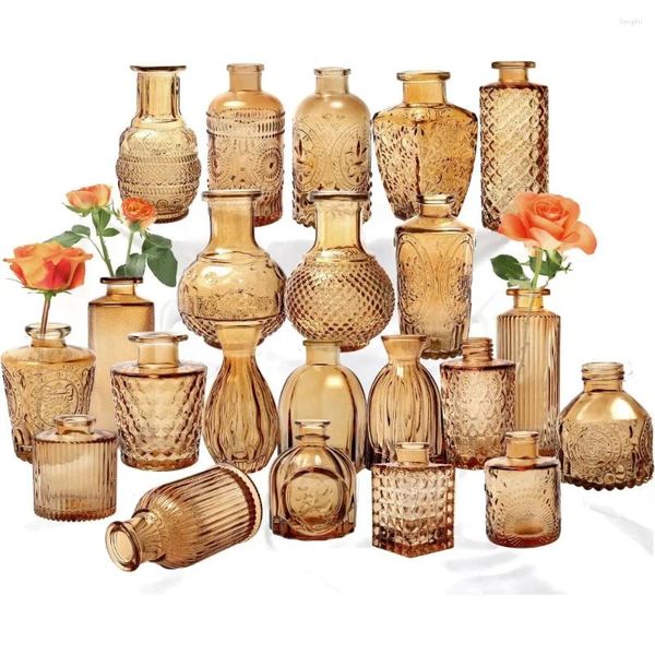 Vasos Conjunto de 22 vaso de vidro de vidro âmbar para decorações de casamento rústico a granel Decoração de decoração doméstica Centerpieces Cachepot Flowers