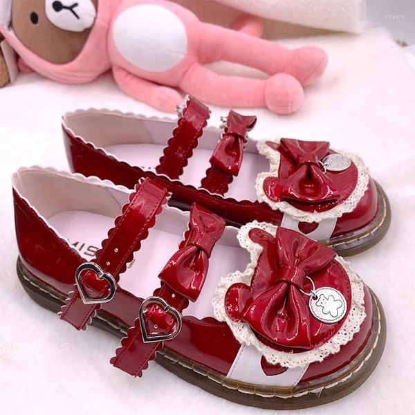 Scarpe casual Harujuku Lolita Vintage Round Head Anime Cosplay Kawaii Cute in pizzo Bowknot pu Gothic Girl Loli Loli