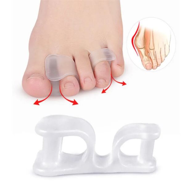 Behandlung 2pcs = 1Pair Silikongel Glättchen zwei Lochzehenabscheider Finger Beschützer Bunion Einstellungsgeschäft Hallux Valgus Fußpflegepediküre