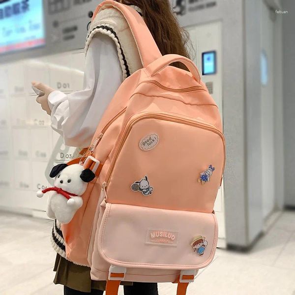 Bolsas escolares moda feminino badge garotinha livro de viagens feminino nylon bolsa de laptop trendy lady lazer kawaiicollege backpack estudante