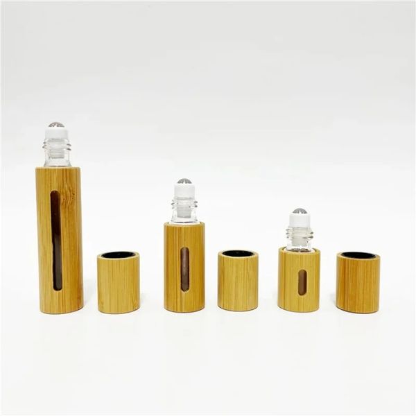 Novo 3ml 5ml 10ml Bamboo Wood Bottle perfume Óleo vazio Rolo inoxidável na aromaterapia da bola rollelaromaterapia rolo de madeira inoxidável