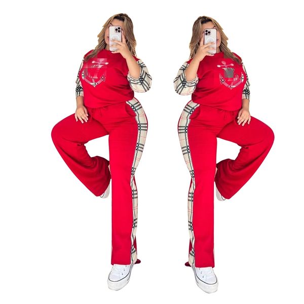Mulheres plus size calça de duas peças cenário de designer camiseta vermelha e calça de moletom feminina