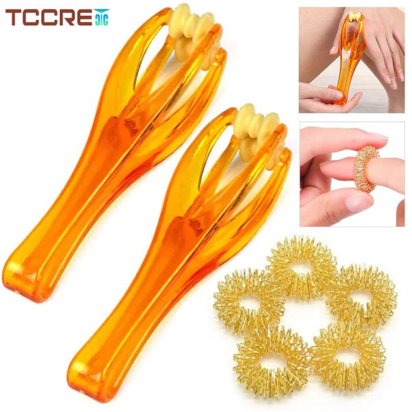 Massageador 7pcs/conjunto de massageiro de rolos de dedo anéis de massagem para massagem manual para os dedos Ferramentas de rolos de massagem com circulação sanguínea