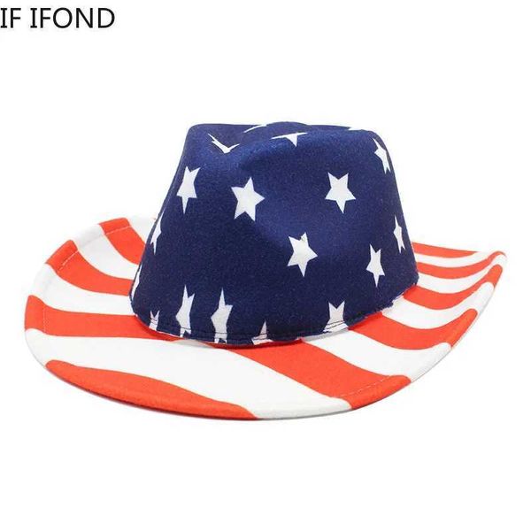 Cappelli larghi cappelli da secchio cappelli da donna inverno uomini fedora cappello USA FLAG PAST GENTLEMAN COWGOY HAT COWGIRL ha sentito il berretto jazz sombrero hombre y240425