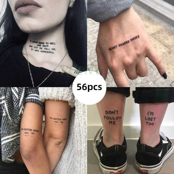 Tatuagem Transferência de tatuagem temporária adesiva Conjunto de inglês PALAVRAS DE DIVER LIBERDADE TATOO TATTO FLASH TATTO FALSO DA TRABELEIRA DE MENINOS MENINAS MENINAS MENINAS 56 PCS 240426