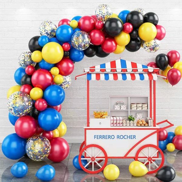 Party Dekoration Geburtstag rot blau gelb schwarzer Konfetti Ballon Bogen Girlande Babypartyzubehör Vorräte