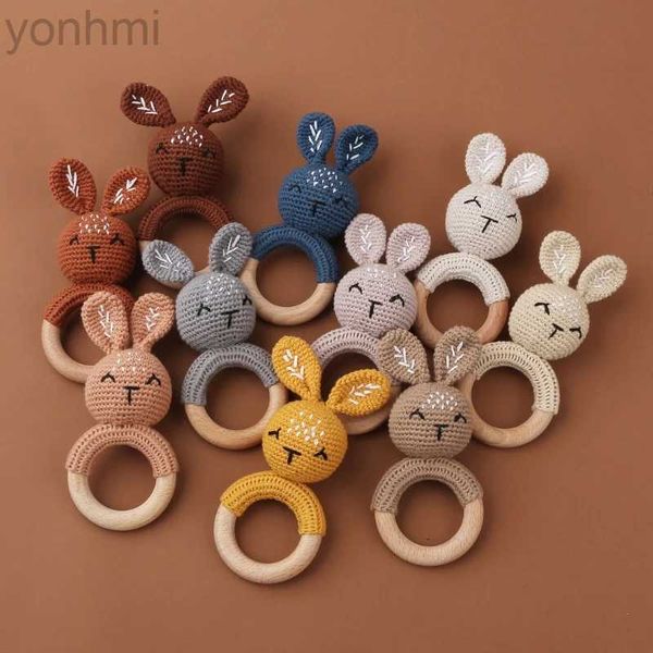 Mobiles# 1PC Baby Wooden Teether Crochet Rattle Toy BPA Rattle grátis Baby Gym Mobile Gym Stroller Toys Educacional Dropshipp D240426