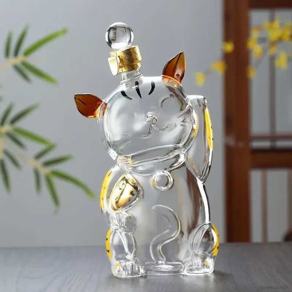 Ferramentas de bares Lucky Cat em forma de vinho garrafa de vidro sem chumbo de vidro bar garrafa home bebida licor de licor escocês uísque de bourbon 1000ml 240426