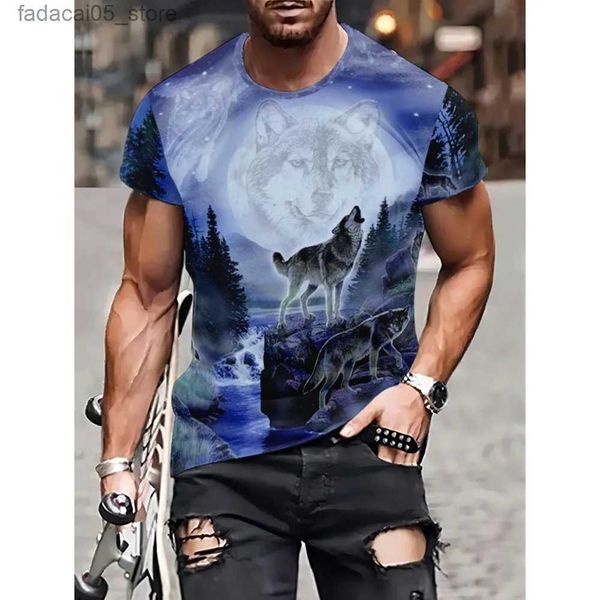 Herren T-Shirts Herren Wolf Whistle Mond gedruckt T-Shirt Freizeit Unterwäsche Sommer Fitness Sport Kurzarm einfaches Kleidungsstück Q240426