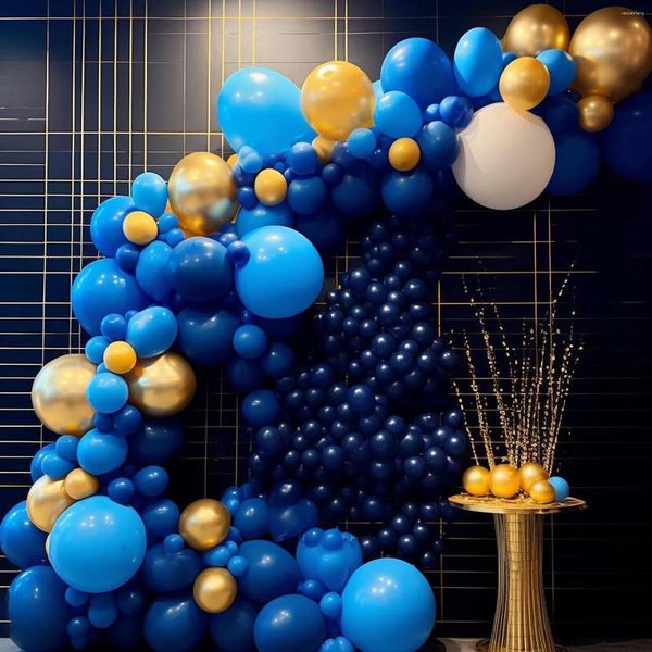 Decoração de festa 142pcs Conjunto de 32,8 pés de alumínio azul para streamers de aniversário Decorações Balão de látex pendurado redemoinhos