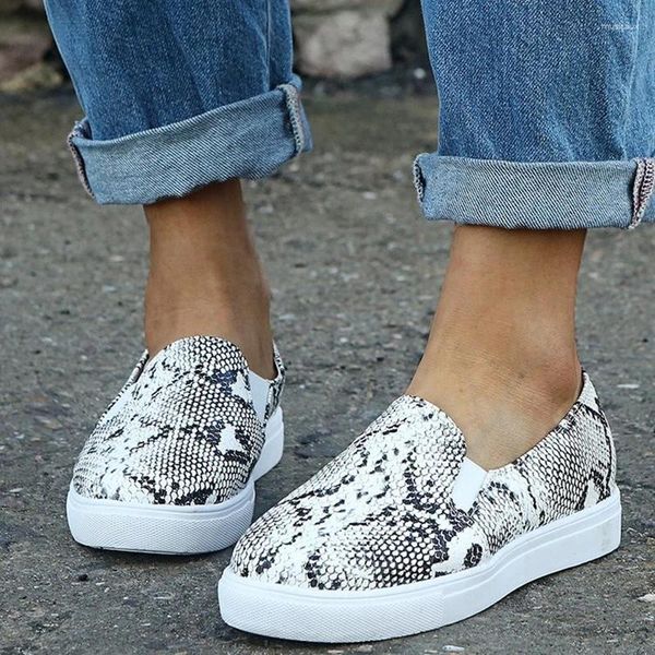 Sıradan Ayakkabı Moda Yılan Hindi Bahar Sonbahar Çizgili Kafes Düz Kalın Platform Slip-On Spor Daireleri