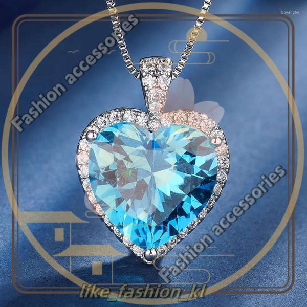 Anhänger Halsketten Eyika Luxus Himmelblau Zirkon Titanic Herz aus Ozean Halskette Grün Fusion Kristall Hochzeit Schmuck für Frauen 535