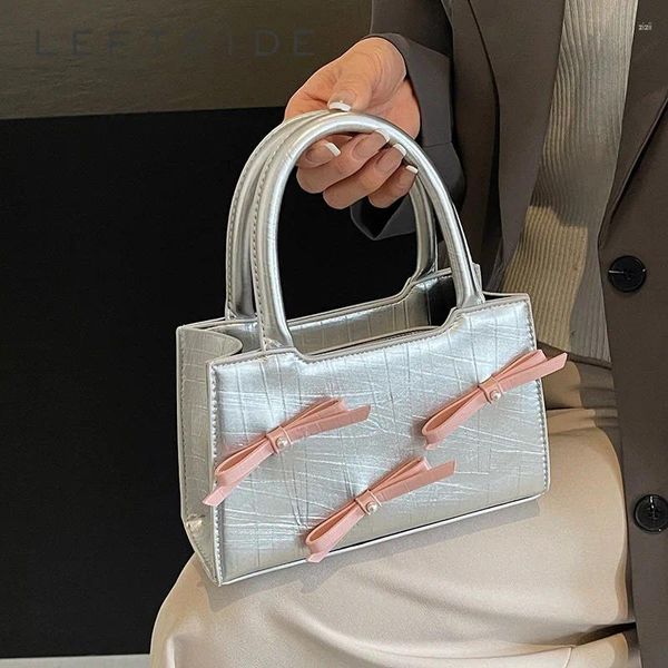 TOTES Gümüş Küçük Yay Pu Deri Omuz Çantaları Kadınlar İçin 2024 Yaz Trendi Tasarımcı Koreli Moda Çantaları ve Çantalar Crossbody Bag