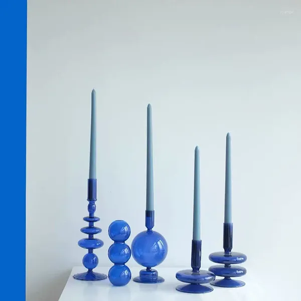 Kerzenhalter Halter Nordic Home Decor Vase Tisch Dekoration Accessoires Hochzeitsglas Candlestick Blue Container