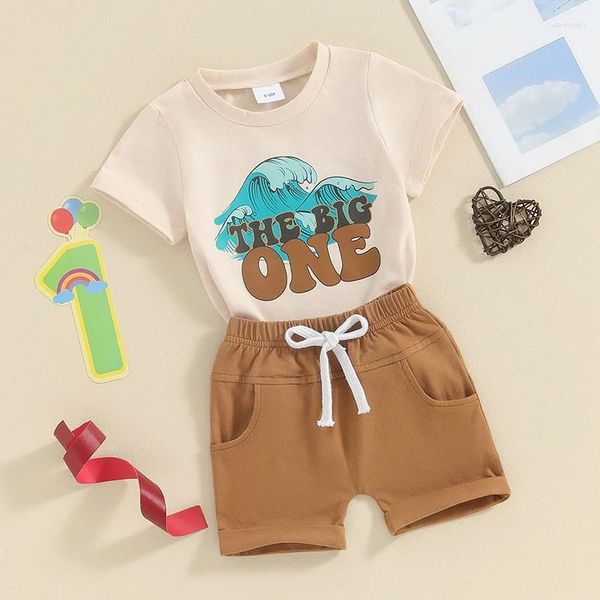 Kleidung Sets Baby Boy 1. Geburtstag Outfit die große Welle Kurzarm T-Shirt Tops Shorts Hosen Set 2pcs Sommerkleidung