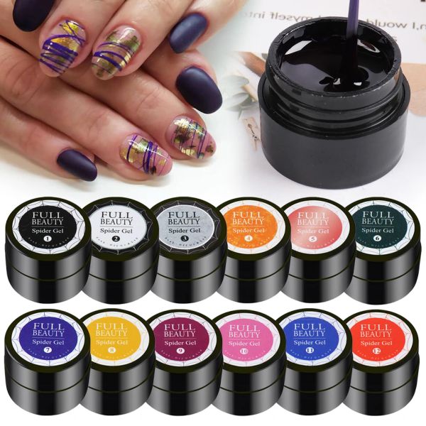 Gel 12pcs Nail art Spider Line Painting Gel Black White Gradient Disegno UV Larquer Spesso di smalto colorato Manicure LY16151