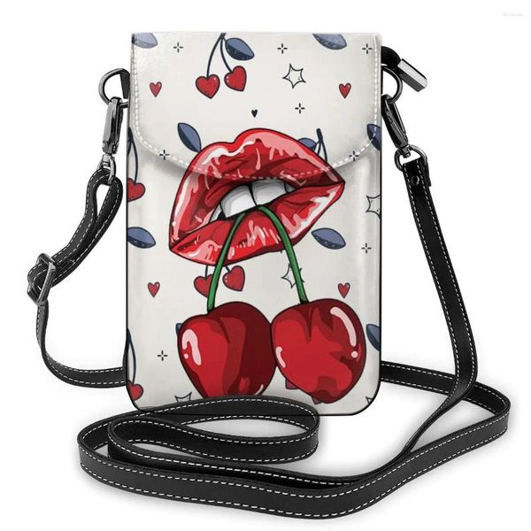 Umhängetaschen Trend Cherry Print Mini Messenger -Tasche Frauen verstellbare Lederbandbeutel Handy Casual Lady Handtasche