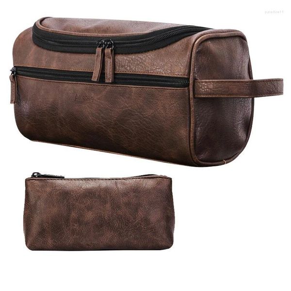 Bolsas de cosméticos organizadores bolsa impermeável à prova d'água portátil portátil saco de higiene pessoal de penduramento barbear grande capacidade PU maquiagem de couro homens homens