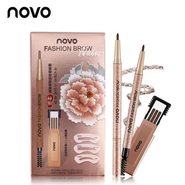 Улучшители novo Водонепроницаемый карандаш для бровей с 3PCS Pencil Pencil Pencil+3pcs Шаблоны для бровей для бровей Красота набор для макияжа 2023 Новый