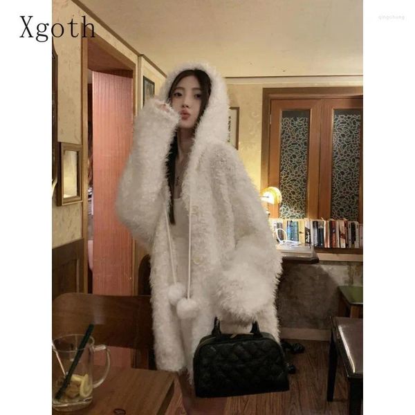 Женские вязаные вязаные Xgoth Chic Women Fur Coat