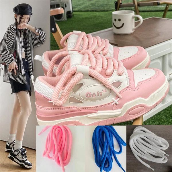 Peças de sapato 1Pair 10mm Shoes redondos em negrito Sapatos de pão rosa branco para tênis Shoes Boot Shoestrings 120/140/160cm