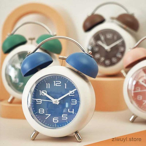 Relógios da mesa de mesa Twin Bell Alarm Clock da moldura de metal silencioso que não toca quartzo Relógio Relógios redondos de decoração de casa Relógios com luz de fundo