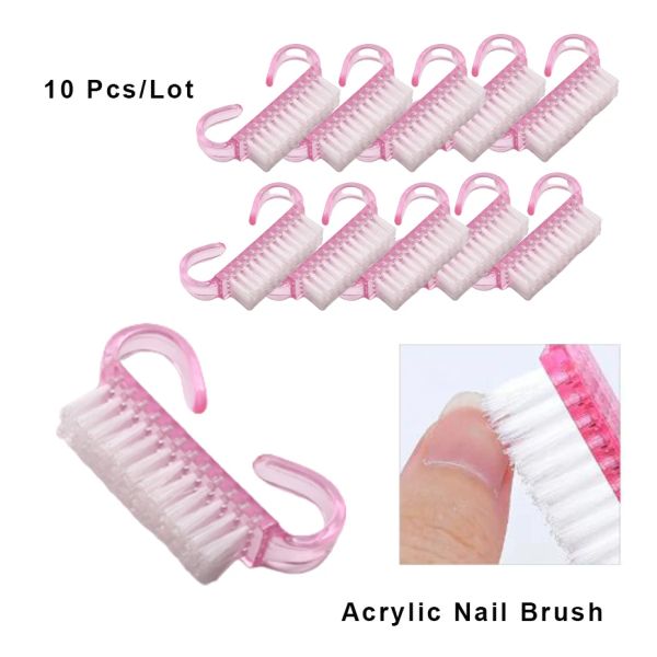 Bitler 10 PC/Lot Akrilik Tırnak Fırçası Tırnak Sanatı Manikür Pedikür Yumuşak Toz Plastik Temizleme Tırnak Fırçaları Manikür Dosya Araçları Set