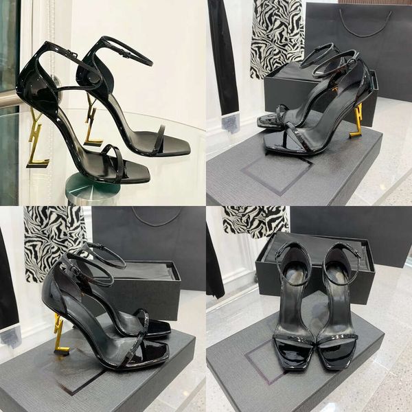 Klasik tasarımcı kadın topuklu sandalet moda elbise ayakkabıları dans ayakkabısı yeni seksi süper 10cm bayan düğün metal kemer tokası yüksek topuk kadın ayakkabılar boyutu orijinal kalite