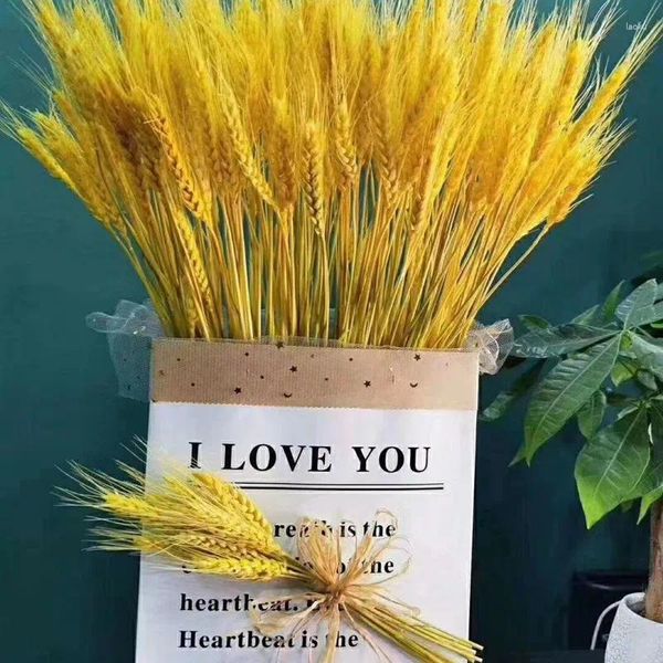 Dekorative Blumen 50pcs echtes Weizenohr natürliche getrocknete Weihnachtsdekorationen 2024 Verkauf Braut Hochzeitsstrauß Urlaub Geschenke Pampas Gras