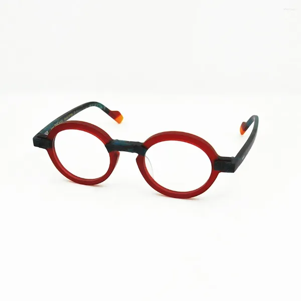 Óculos de sol Boldados Belight Mão óptica Made Made Polish Carft Acetato Redonda Menina Matte Red Mulheres Mulheres Vintage Retro Brein Spectacle Frame