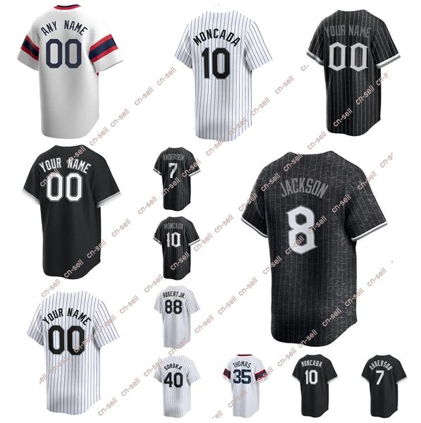 Yeni özel beyzbol formaları beyaz Sox Bo Jackson Frank Thomas Tim Anderson Luis Robert Jr Yoan Moncada Michael Soroka Herhangi bir İsim Numarası Evde Jersey Erkek Kadın Gençlik