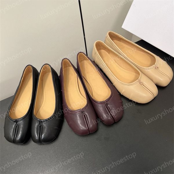Kadınlar Tabis Bale Ayakkabı Gümüş Tabi Ayakkabı Split Tepe Daireler Mary Janes Tasarımcılar Ayakkabı Baleleri Kadın Moda Derisi Düz Rahat Ayakkabılar