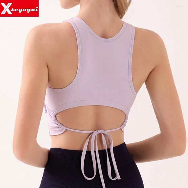 Roupa de ioga Esportes femininos Sexy Rouphe Elastic Running com colete de almofada torácica Redação rápida de sutiã à prova de choque de fitness de volta