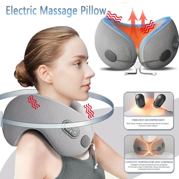 Cuscini di massaggiatore al collo elettrico cuscinetti a forma di memory foam cuscino da viaggio da viaggio per la cura cervicale 240416