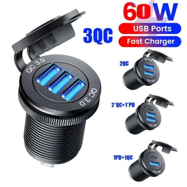 Chargers Usb Builtin Sockets Outlet de caravana ao ar livre para barcos de 12V/24V Boats Motocicleta impermeável a água 12V/24V QC3.0 carregador rápido USB