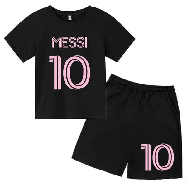 Kids Super Soccer Star No.10 Impressão 2pcs T-shirtspants Sports Sports Sports 3-14 anos meninos meninas ídolos de rua de rua para crianças de roupas de roupas 240425