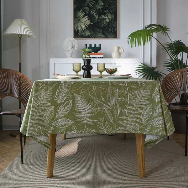 Сторонная ткань Ткань с зеленым листом наброски для обеденного стола ткань американское искусство искусство прямоугольник 240426
