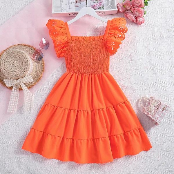 Mädchen Kleider Citgeesummer Kinder Kleid Rüschen ärmellose Büste Kid A-Line Farbe Orange Kleidung