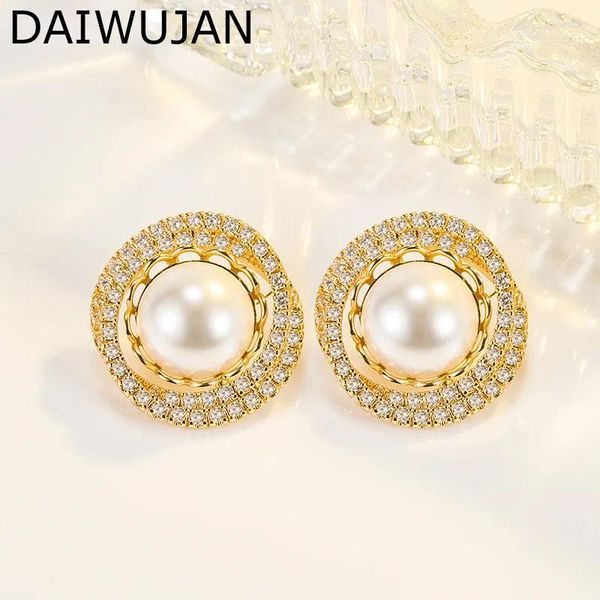 Gestüt Ohrringe Retro Gold Farbe Voller Zirkon Imitation Perle Ohrring für Frauen Girls Party Schmuck Hochzeit Freund Geburtstagsgeschenk