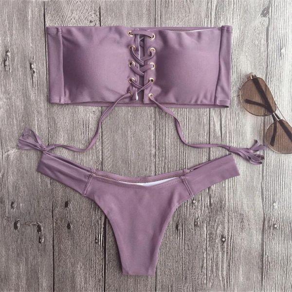 Menas de banho feminina Sexy String Bikini Bandrage bandagem bandagem swimsuit women tira de tira de duas peças de praia