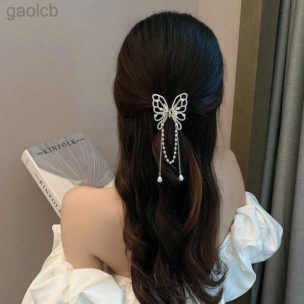 Клипы для волос Barrettes Винтажный бабочка жемчужная кисточка для волос Claw Clip Женщины корейский стиль стразы хвоста крабов из хвостовики для волос