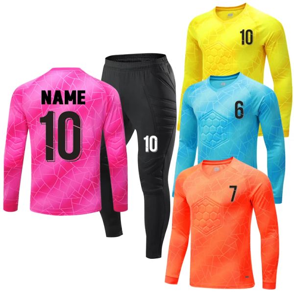 Homens de futebol Kid Kid 2023 Soccer Goalkeeper Uniform Protetive Protective Sonve Sleeve Futebol Treinando goleiro Top Soccer Jersey Pants Custom