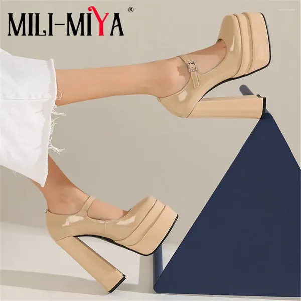 Kleiderschuhe Mili-Miya Frauen Frühling Herbst Dicke High Heels Pumps Plattform Party Sexy Damen Square Toe Nightclub Plus Size 34-43