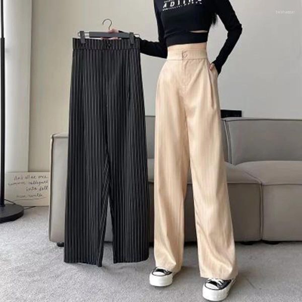 Jeans femminile coreano a strisce per donne pantaloni da ufficio le donne sciolte di gambe larghe alte wasit casuals donna dritta dritta a lungo