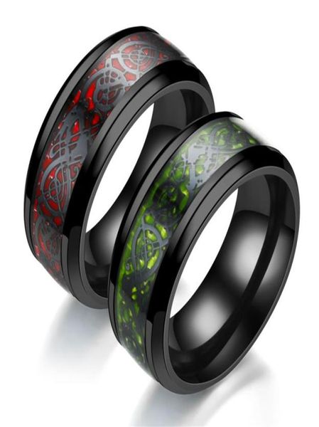8 мм Men039s из нержавеющей стали Dragon Ring Inlay Red Green Black Carbon Cring Кольцо для обручального кольца Обручальное кольцо размером 6135695285