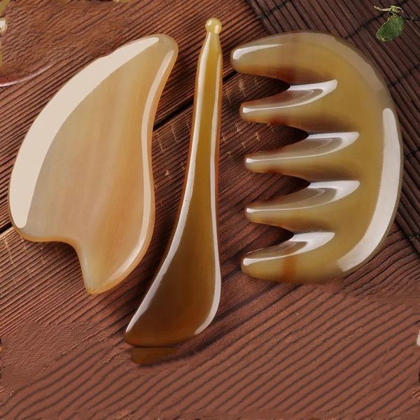 Natürliche Hornkratzplatte Gua Sha Board Spa Massage Werkzeug Ochsen Horn Chinesisch Traditionelle Körpermassagebaste Kammakupunktur -Schaber 240416