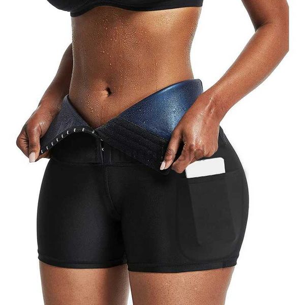 Damenshorts Sauna Sweat Short Hosenanzüge für Frauen hohe Taillenabschlüsselungsshorts Kompression Thermo Training Körper Shaper Oberschenkel D240426